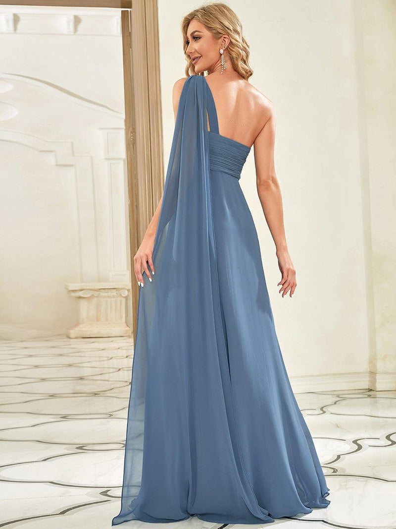 One Shoulder Maxi Dress with Ruched Waist - Elegant Evenings main image 0