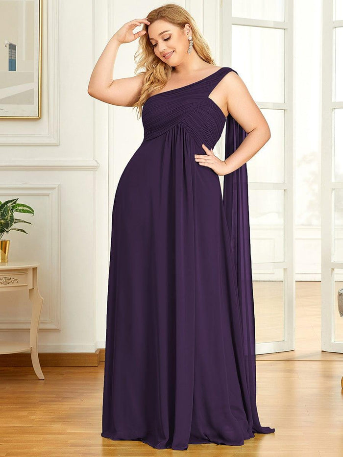 Ruched Shoulder Pleated Maxi Evening Dress