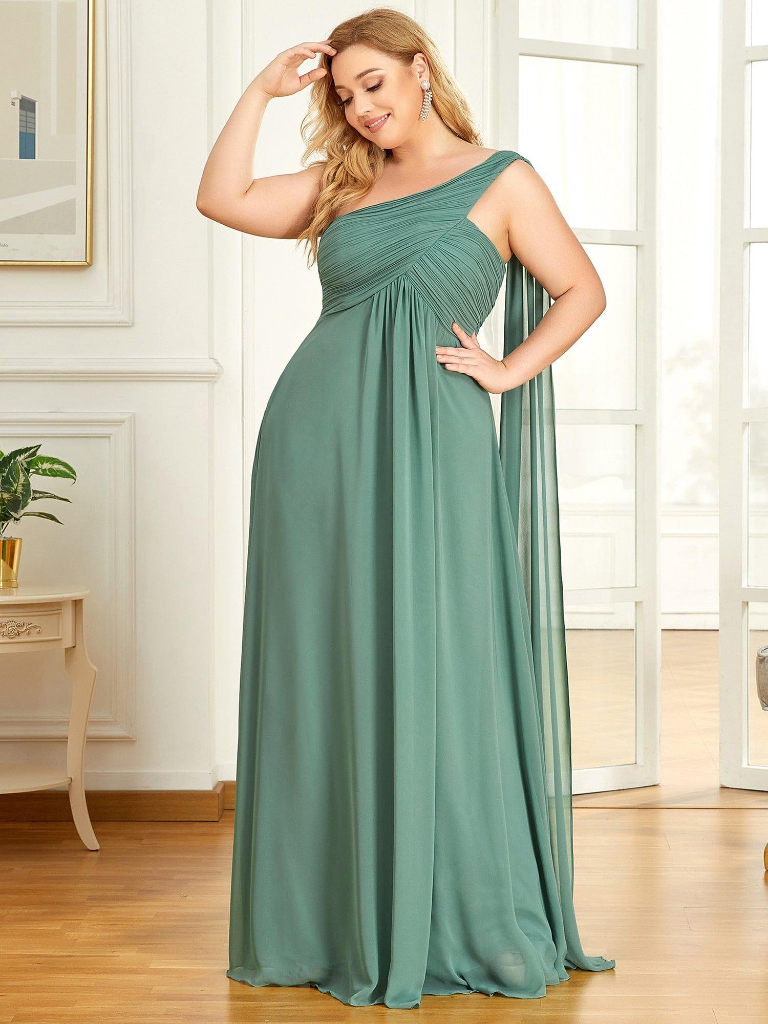 Custom Size Pleated One Shoulder Long Chiffon Evening Dress