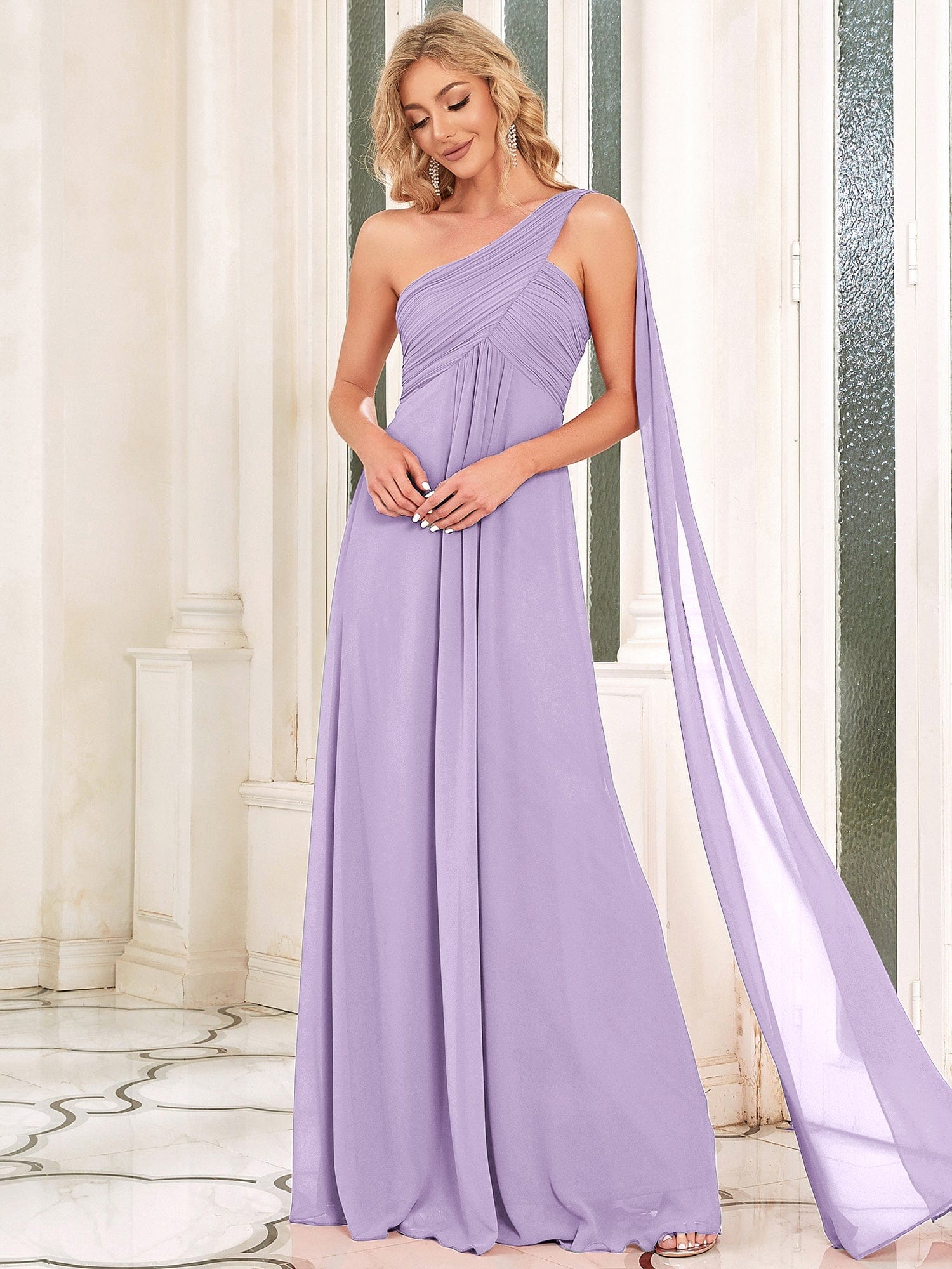 Custom Size Pleated One Shoulder Long Chiffon Formal Evening Dress