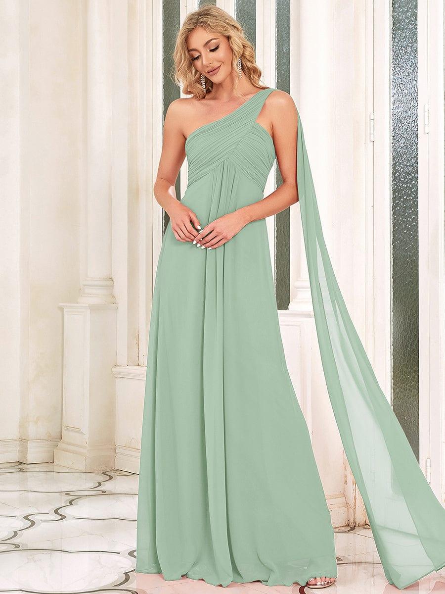 Custom Size Pleated One Shoulder Long Chiffon Evening Dress
