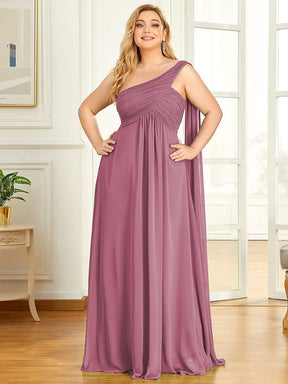 Custom Size Pleated One Shoulder Long Chiffon Evening Dress