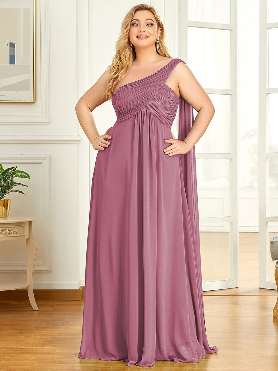 Custom Size Pleated One Shoulder Long Chiffon Evening Dress #color_Purple Orchid