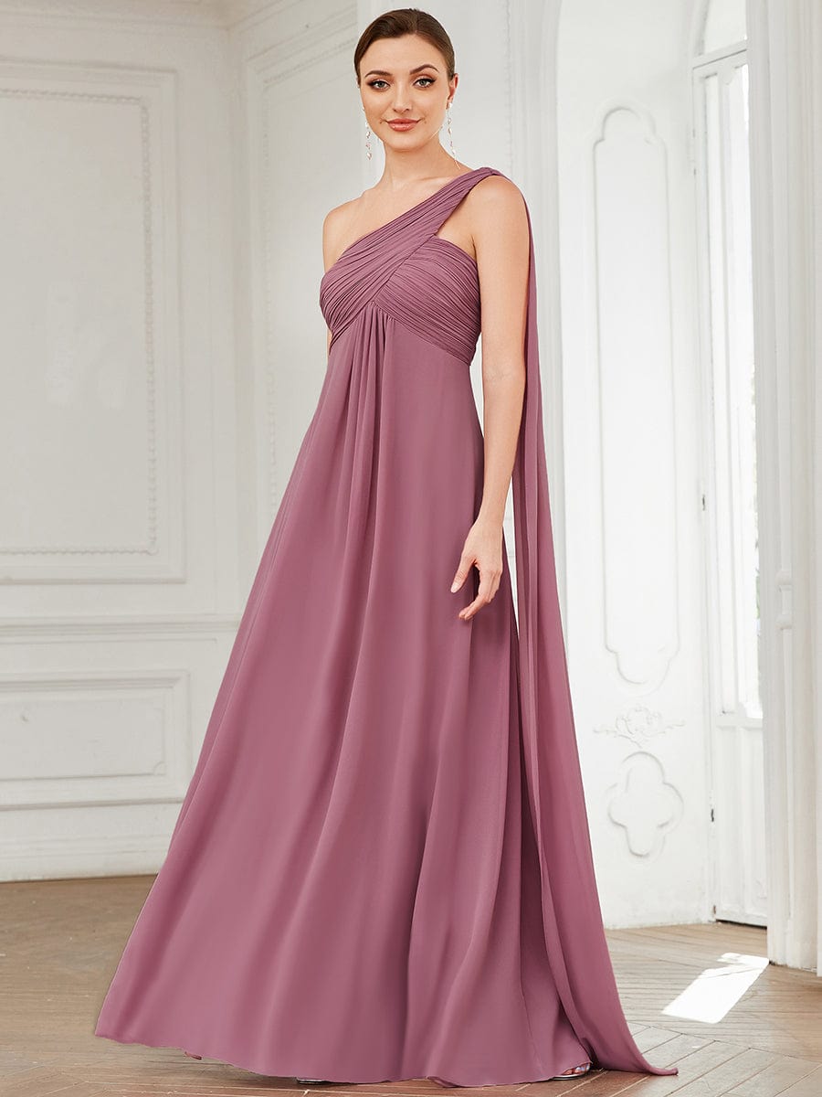 Pleated One Shoulder Long Chiffon Evening Dress #color_Purple Orchid