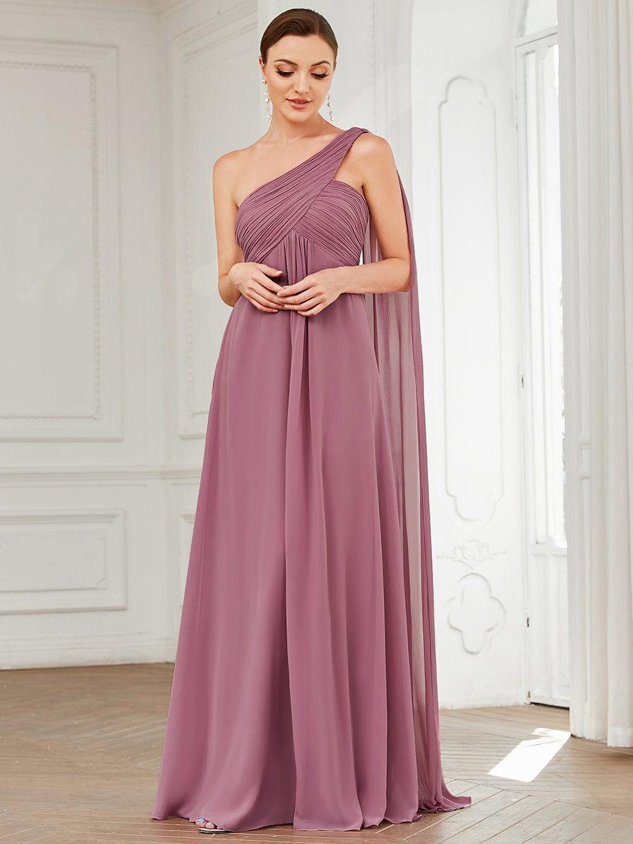 Pleated One Shoulder Long Chiffon Formal Evening Dress rochii de domnisoara de onoare 2024