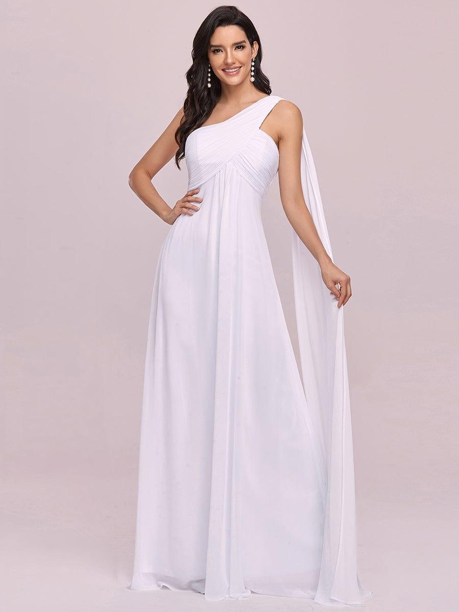 Custom Size Pleated One Shoulder Long Chiffon Evening Dress
