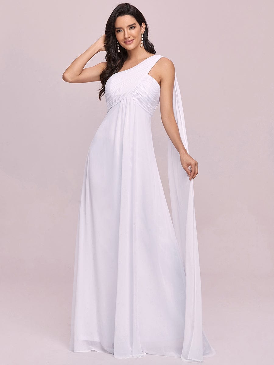 Custom Size Pleated One Shoulder Long Chiffon Evening Dress #color_White