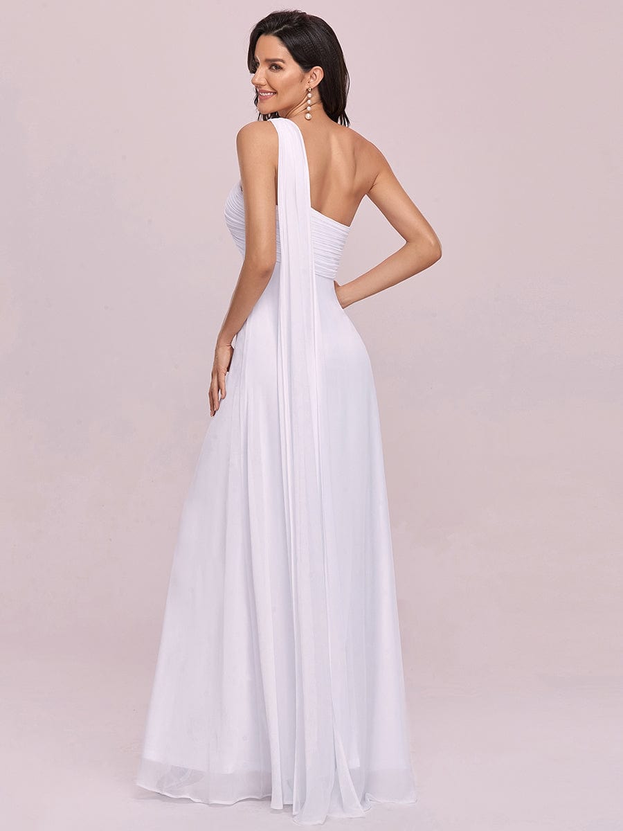 Custom Size Pleated One Shoulder Long Chiffon Evening Dress #color_White