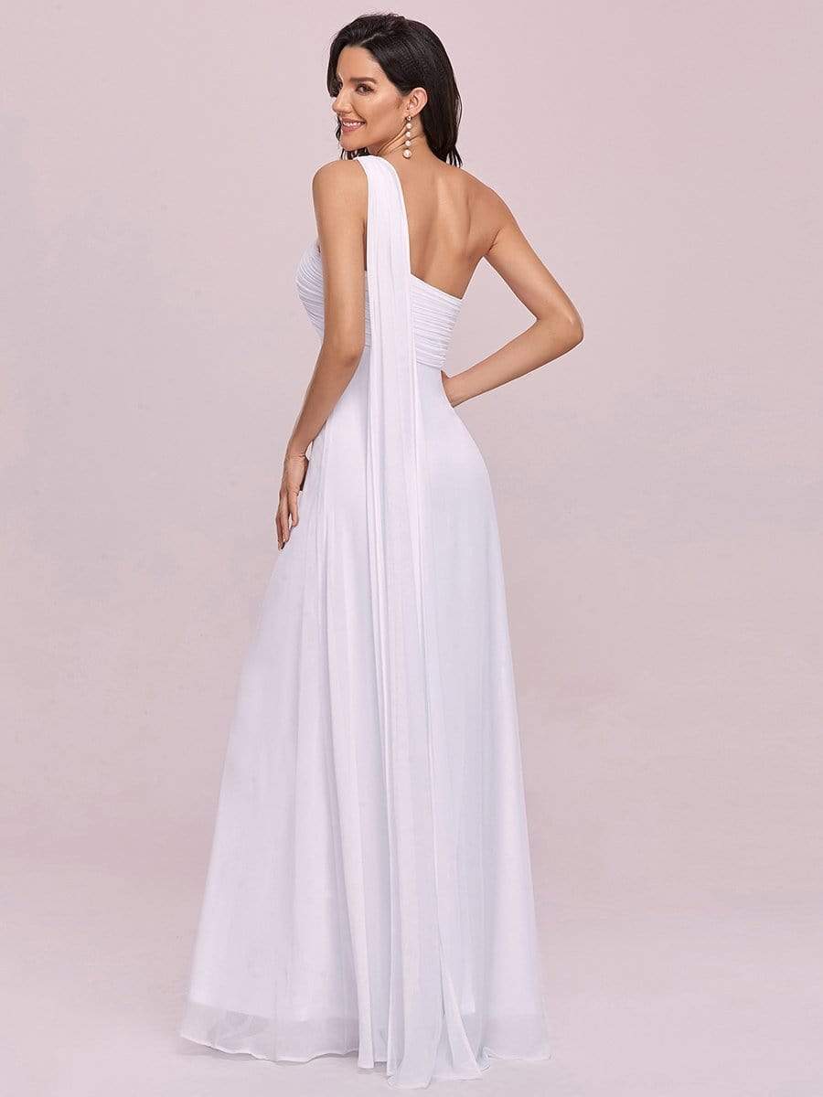 Pleated One Shoulder Long Chiffon Evening Dress #color_White 