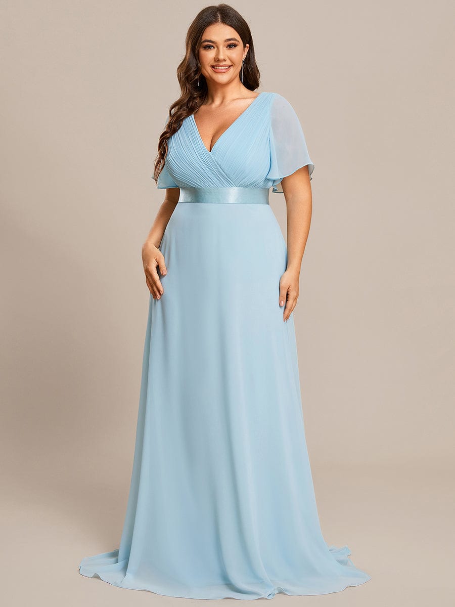 Custom Size Flutter Sleeves Chiffon Empire Waist Bridesmaid Dress #color_Sky Blue