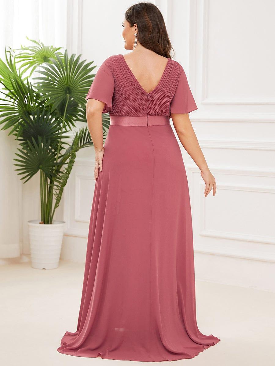 Long Chiffon Empire Waist Bridesmaid Dress with Short Flutter Sleeves #color_Cameo Brown