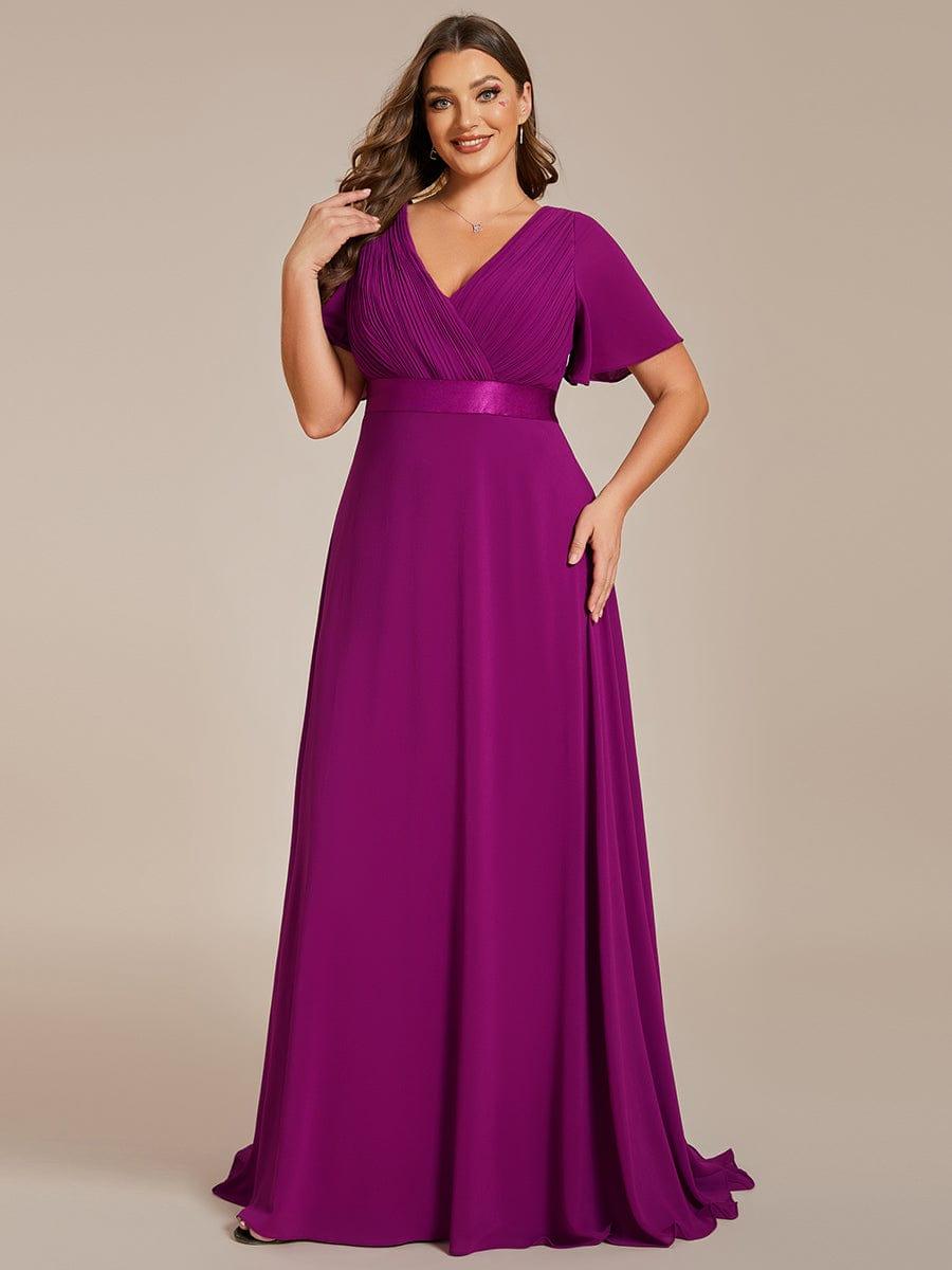 Custom Size Flutter Sleeves Chiffon Empire Waist Bridesmaid Dress #color_Fuchsia