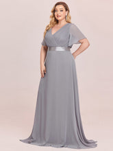 Plus Size Simple Empire Waist Flutter Sleeve Evening Dress #color_Grey