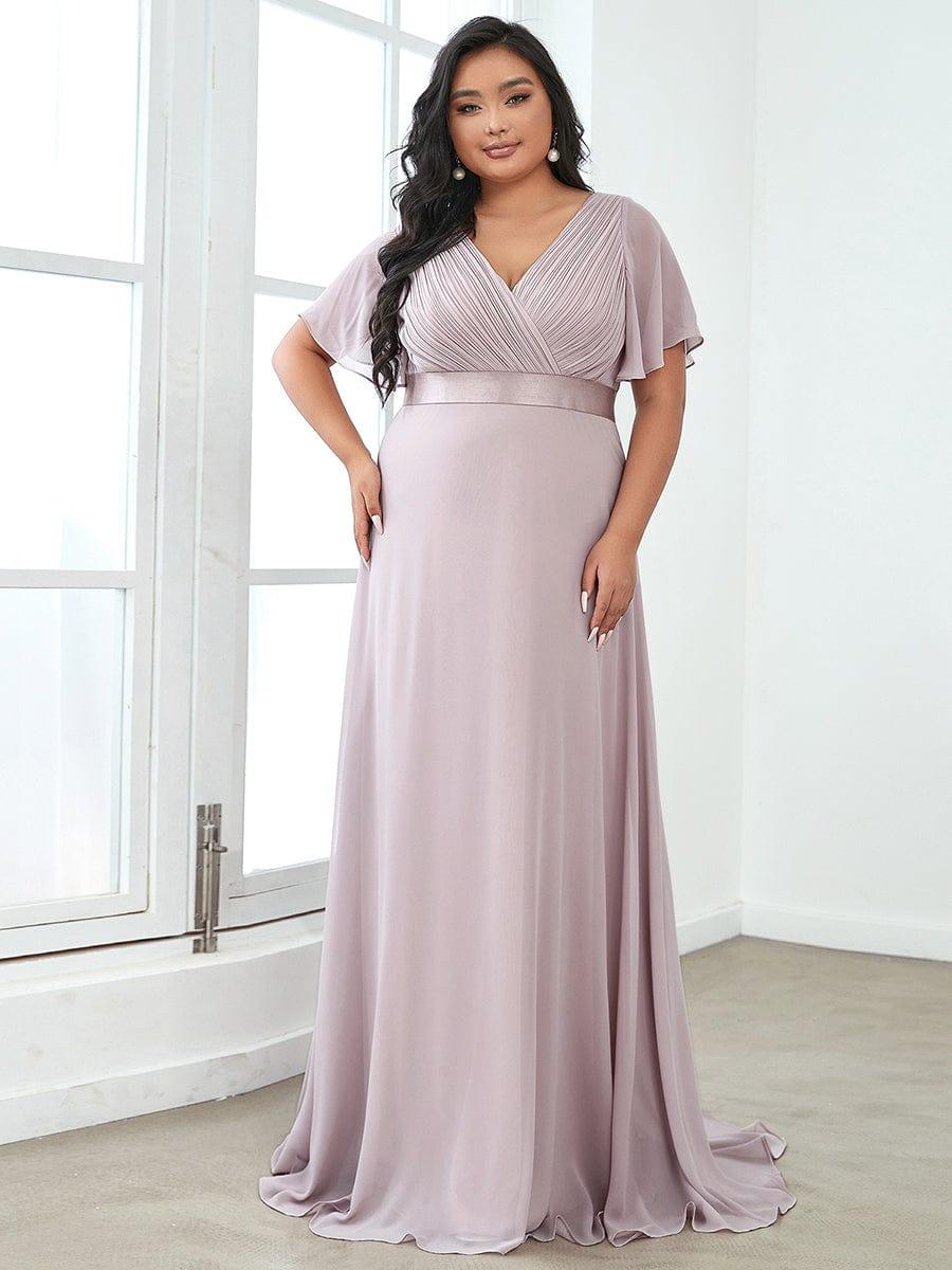 Custom Size Flutter Sleeves Chiffon Empire Waist Bridesmaid Dress #color_Lilac