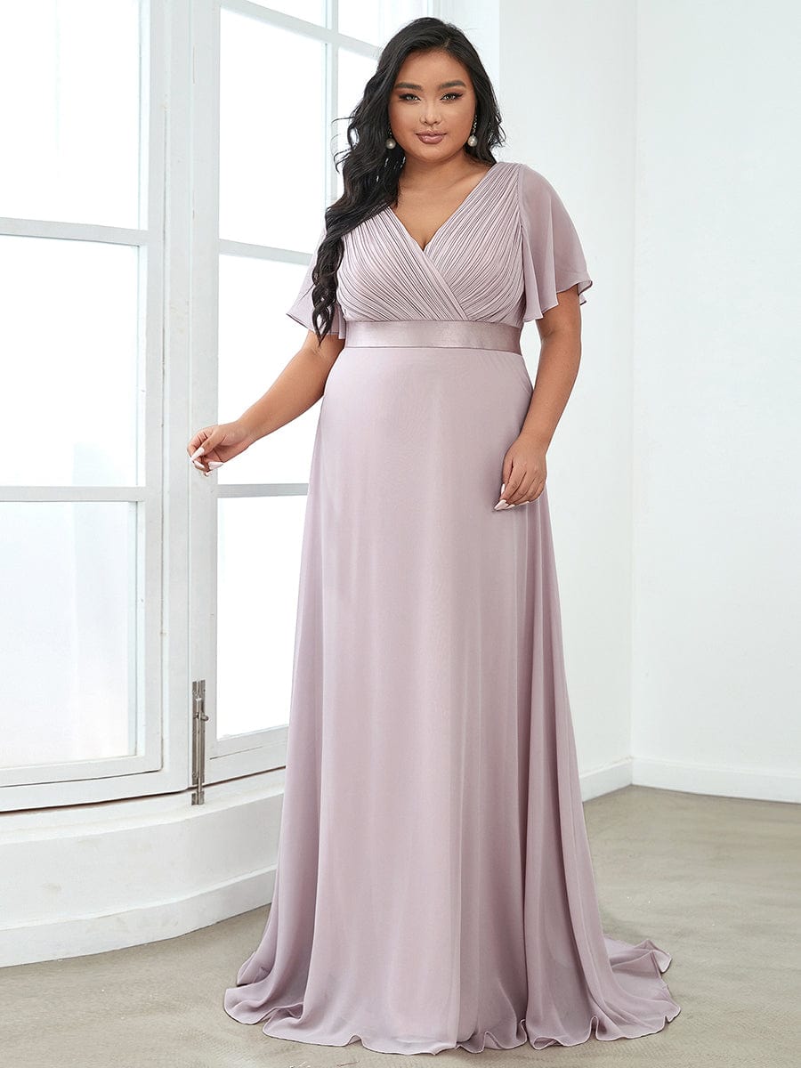 Custom Size Flutter Sleeves Chiffon Empire Waist Bridesmaid Dress #color_Lilac