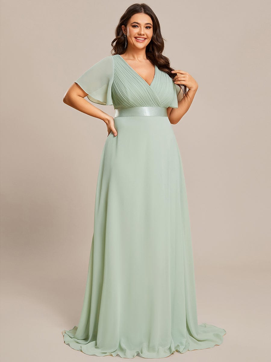 Plus Size Simple Empire Waist Flutter Sleeve Evening Dress #color_Mint Green