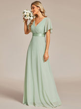 Long Chiffon Empire Waist Bridesmaid Dress with Short Flutter Sleeves #color_Mint Green