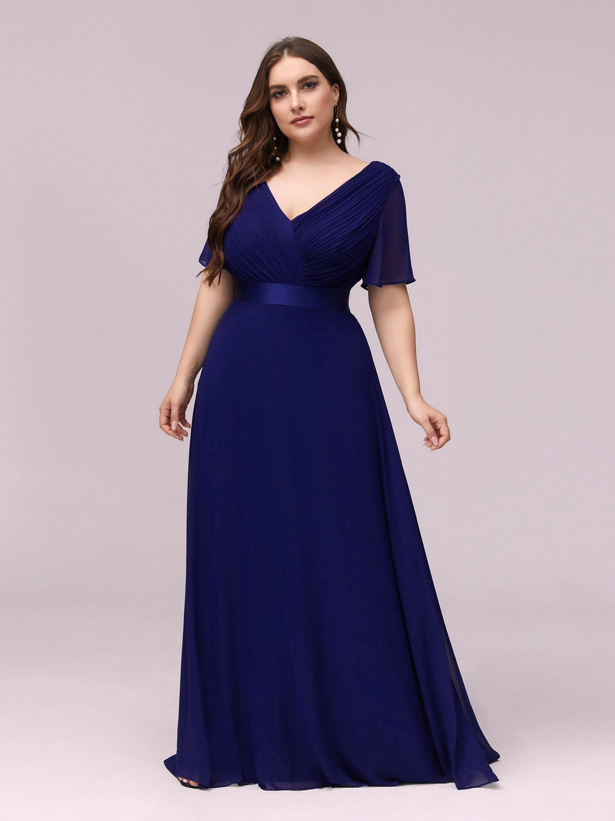 Custom Size Flutter Sleeves Chiffon Empire Waist Bridesmaid Dress #color_Royal Blue