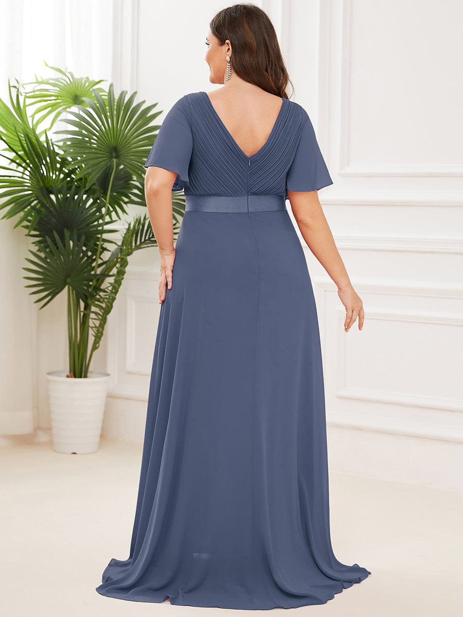 Plus Size Simple Empire Waist Flutter Sleeve Evening Dress #color_Stormy