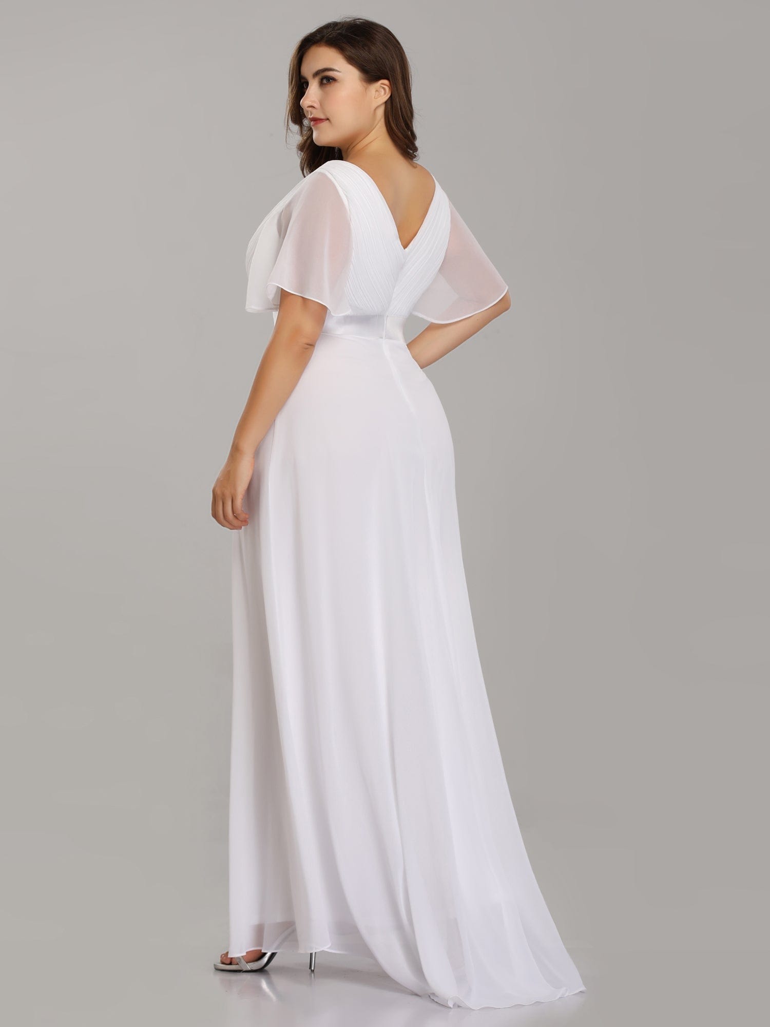 Custom Size Flutter Sleeves Chiffon Empire Waist Bridesmaid Dress #color_White