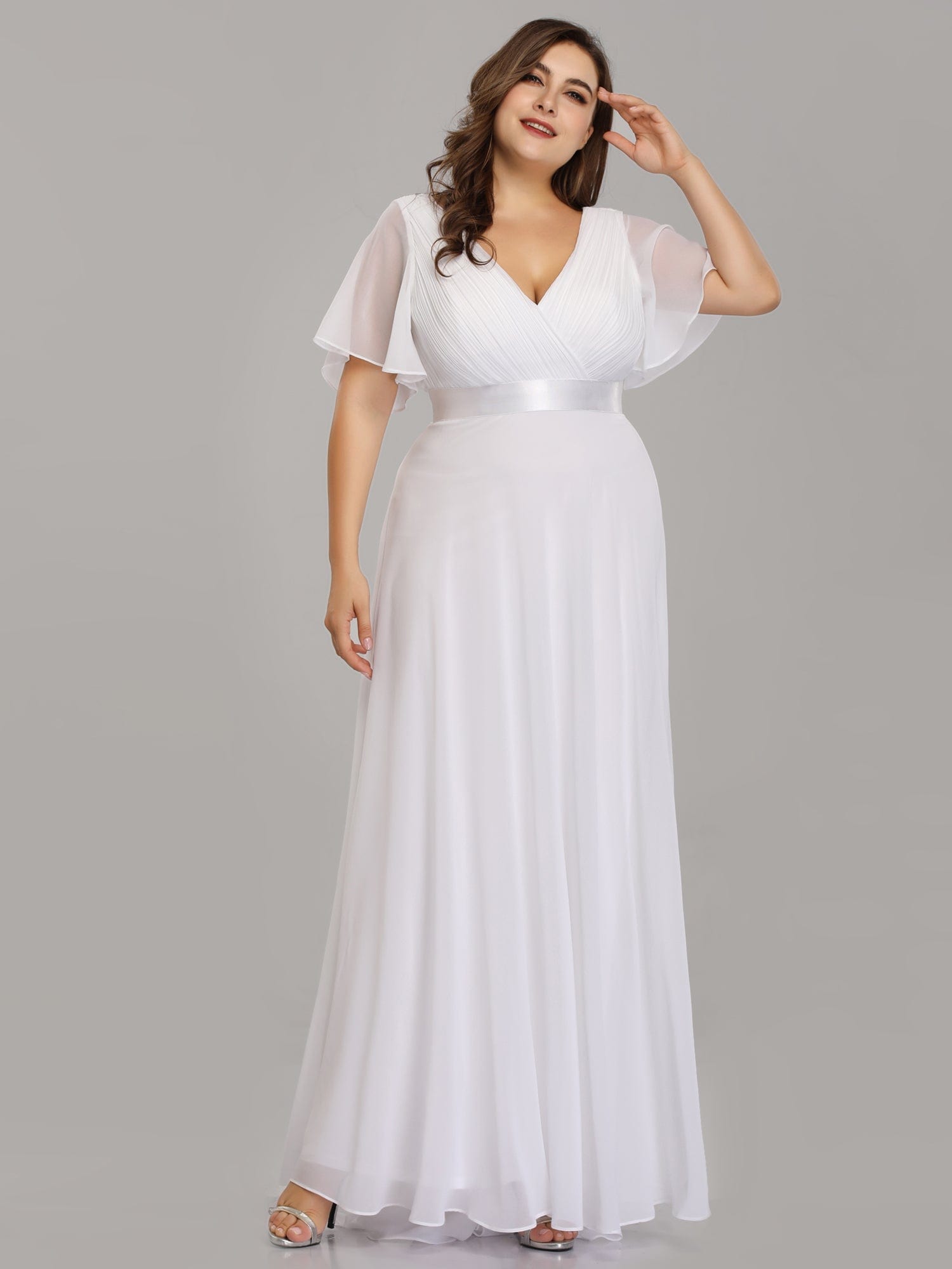 Custom Size Flutter Sleeves Chiffon Empire Waist Bridesmaid Dress