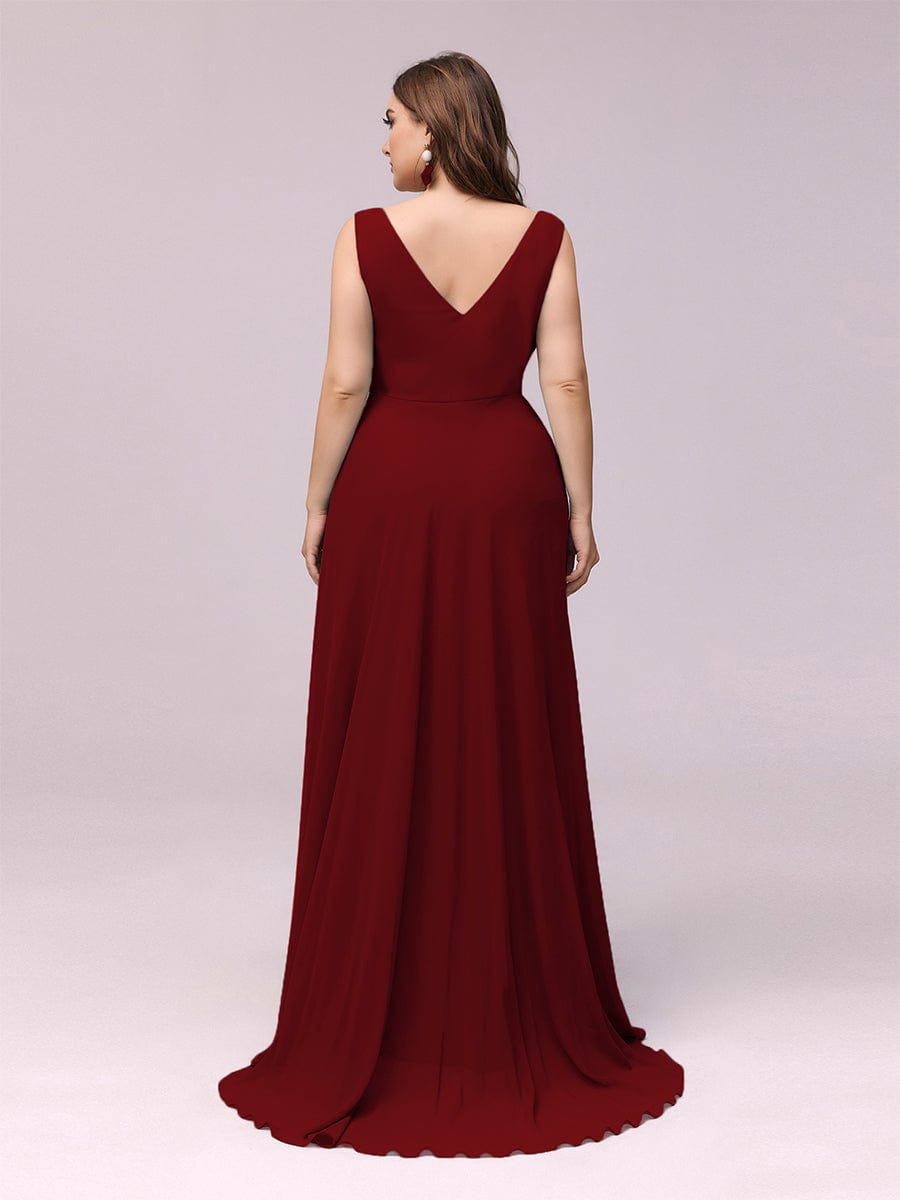 Custom Size V-Neck High-Low Chiffon Evening Party Dress #color_Burgundy