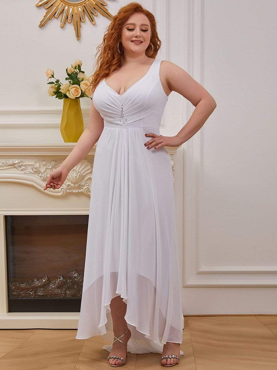 Plus Size Chiffon Formal V-Neck High-Low Cocktail Dress