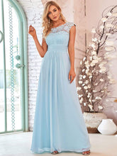 Elegant Lace Cap Sleeve Maxi Long Chiffon Bridesmaid Dress #color_Sky Blue