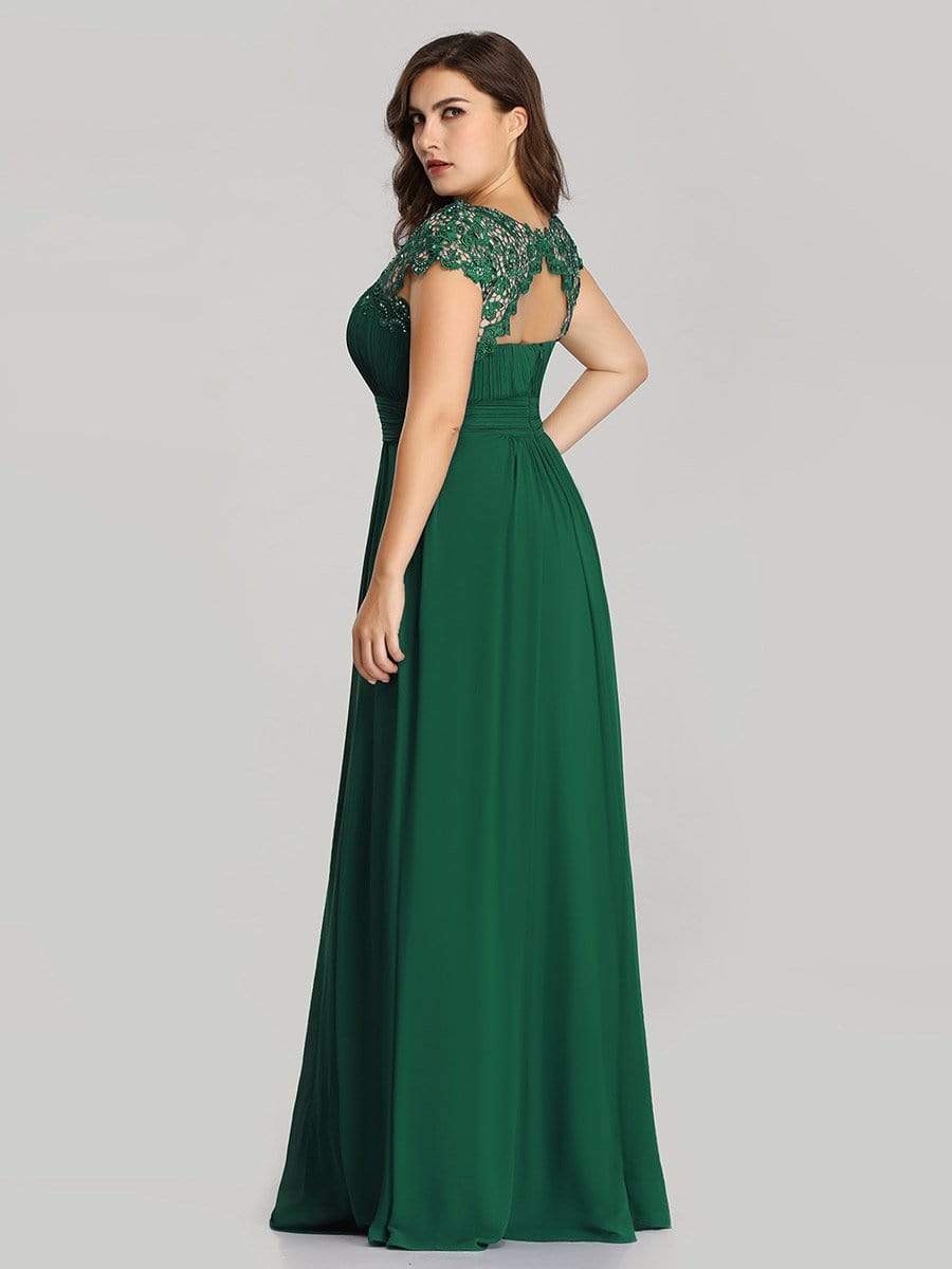 Plus Size Evening Dresses Long A-LINE Deep V-Neck Half Sleeves Floor-Length  Gown 2024 Ever Pretty of GauzeDark Green Women Dress | Plus Size Wedding  Guest Dress