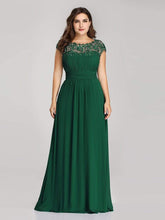 Plus Size Maxi Long Formal Lace Cap Sleeve Evening Dress #color_Dark Green 
