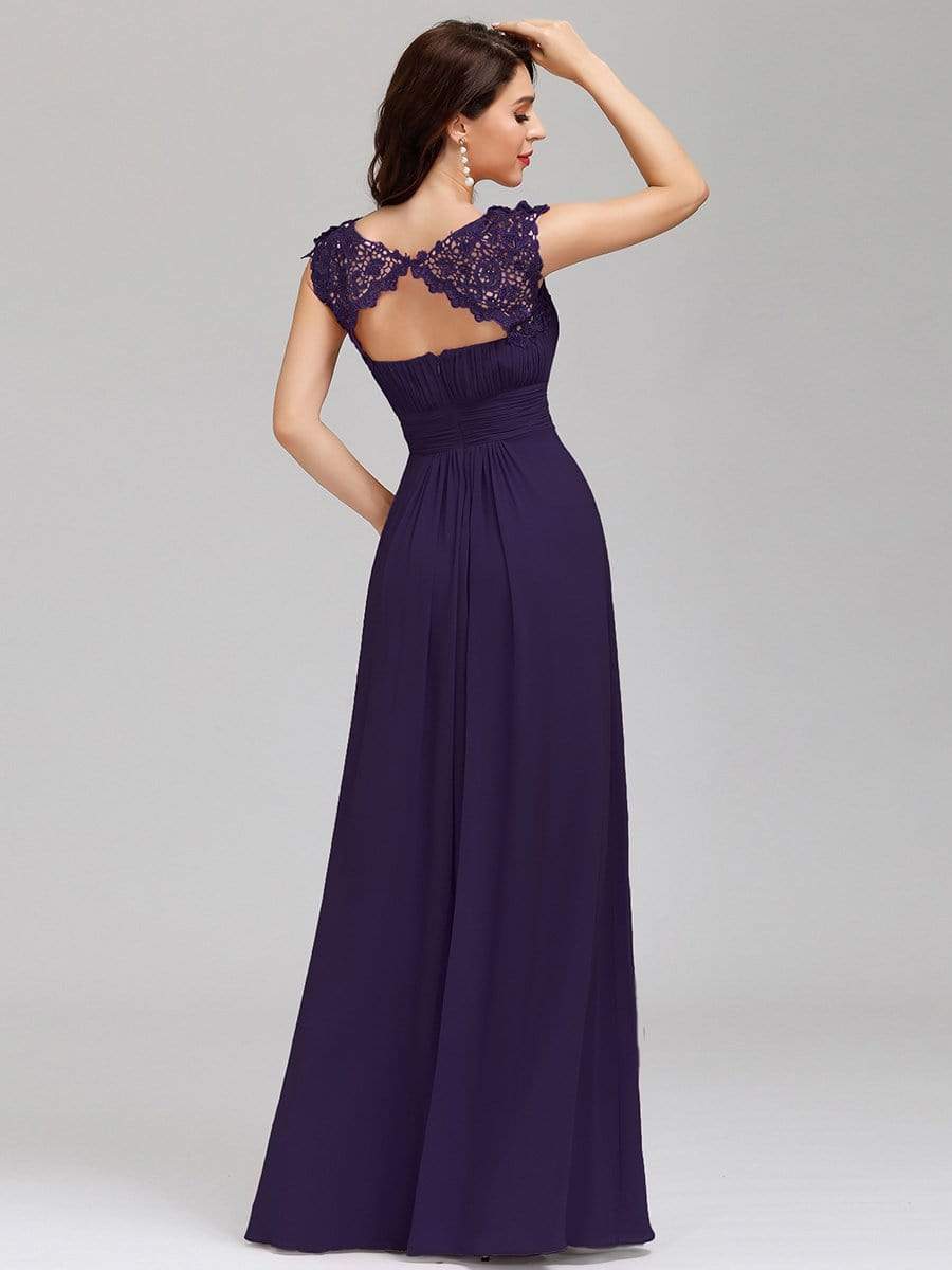 Elegant Lace Cap Sleeve Maxi Long Chiffon Bridesmaid Dress