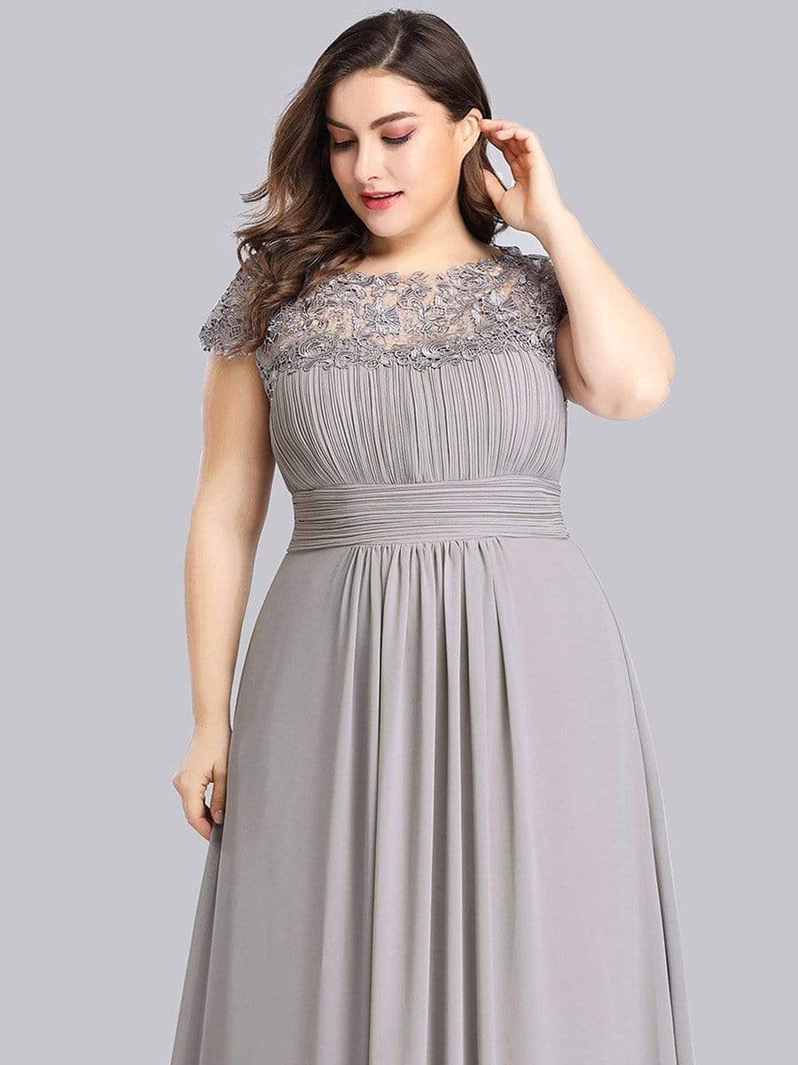 Plus Size Maxi Long Formal Lace Cap Sleeve Evening Dress