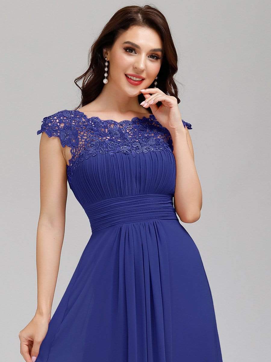Elegant Lace Cap Sleeve Maxi Long Chiffon Bridesmaid Dress