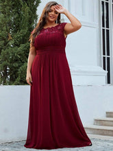 Plus Size Elegant Maxi Long Lace Cap Sleeve Bridesmaid Dress #color_Burgundy 