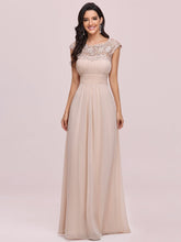 Maxi Lace Cap Sleeve Long Formal Evening Dress #color_Blush 