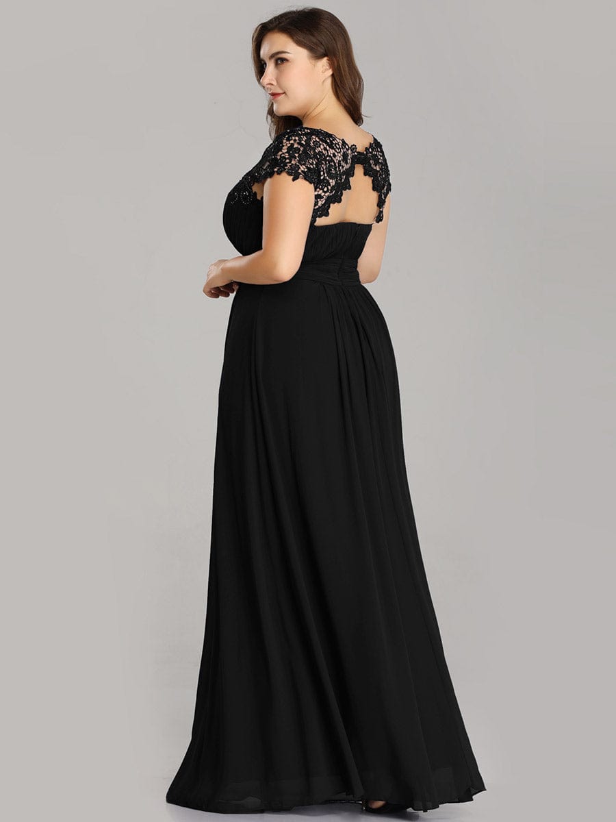 Custom Size Elegant Maxi Long Lace Cap Sleeve Bridesmaid Dress #color_Black