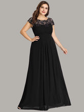 Plus Size Elegant Maxi Long Lace Cap Sleeve Bridesmaid Dress #color_Black 