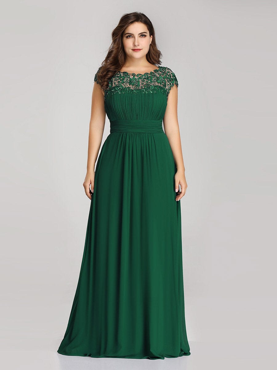 Custom Size Elegant Maxi Long Lace Cap Sleeve Bridesmaid Dress #color_Dark Green