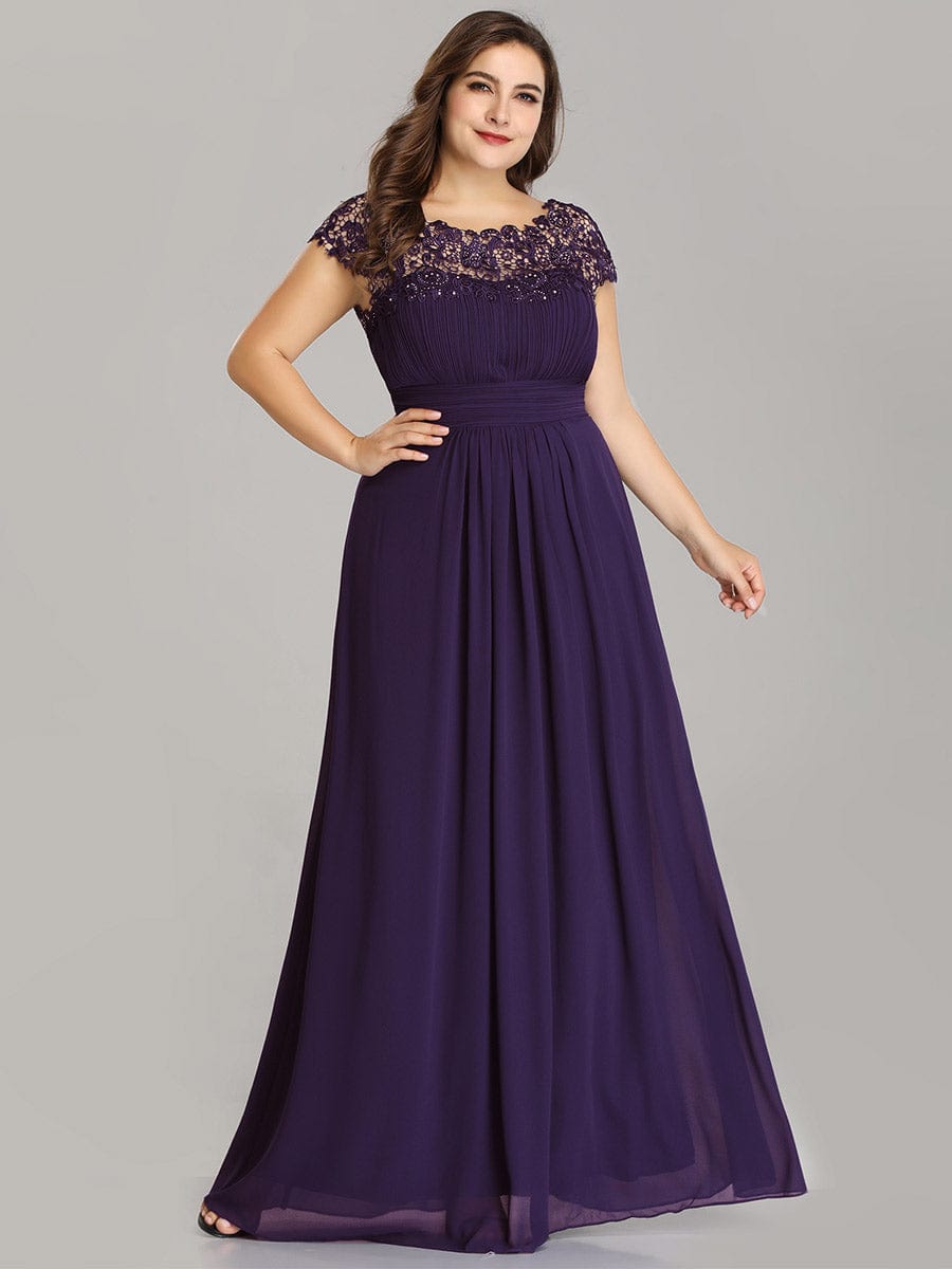 Custom Size Elegant Maxi Long Lace Cap Sleeve Bridesmaid Dress #color_Dark Purple