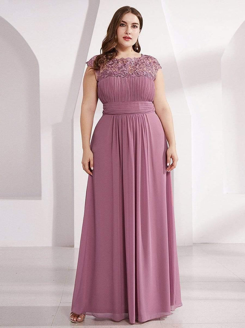 Plus Size Lace Wholesale Bridesmaid Dresses with Long Lace Sleeve