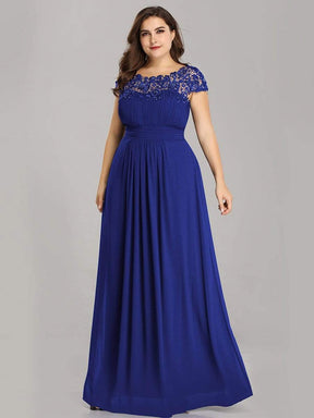 Plus Size Elegant Maxi Long Lace Cap Sleeve Bridesmaid Dress