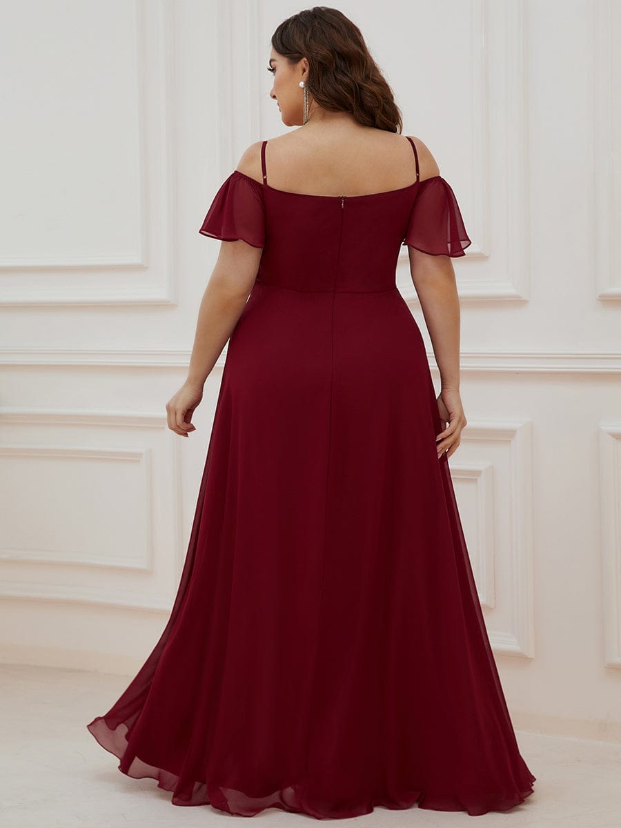 Custom Size Cold Shoulder Formal Bridesmaid Dress with Side Slit #color_Burgundy