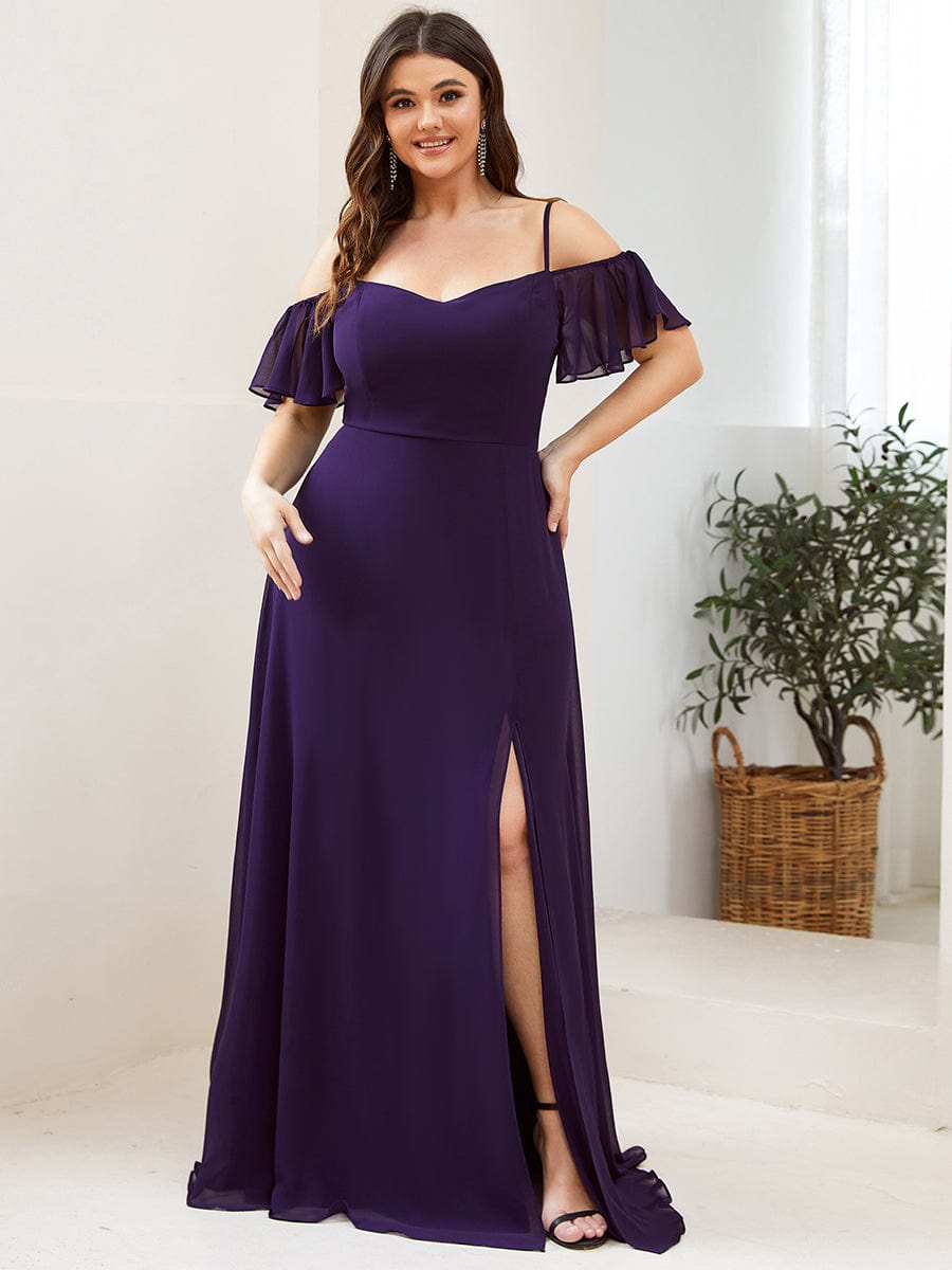 Plus Size Sexy High Slit Long Formal Evening Dresses #color_Dark Purple