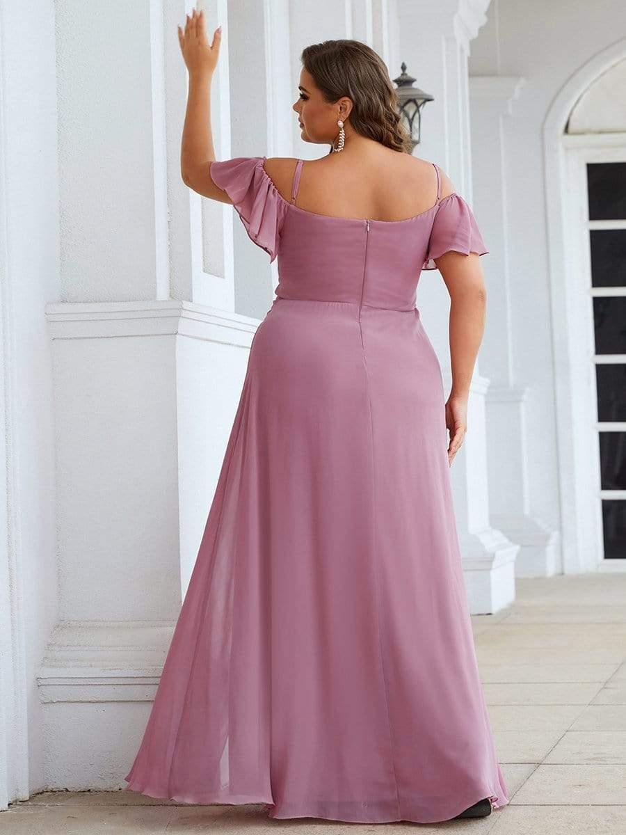 Custom Size Cold Shoulder Formal Bridesmaid Dress with Side Slit #color_Purple Orchid