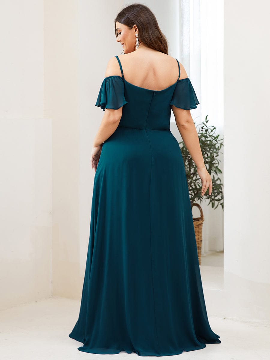 Plus Size Sexy High Slit Long Formal Evening Dresses #color_Teal 