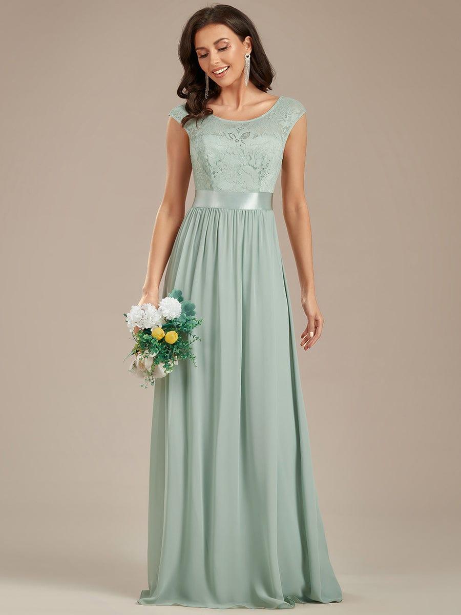 Classic Round Neck Backless Lace Bodice Bridesmaid Dress #color_Mint Green