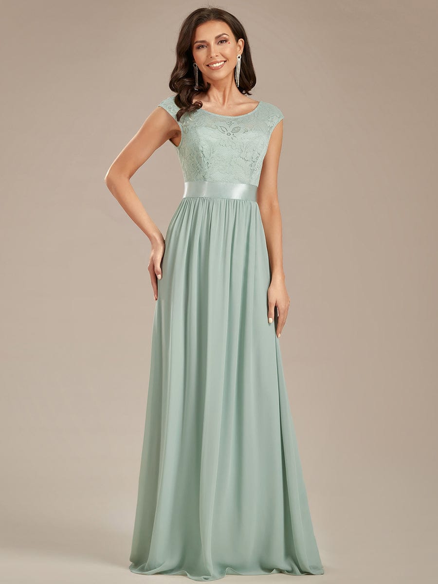 Custom Size Classic Round Neck V Back Lace Bodice Bridesmaid Dress #color_Mint Green