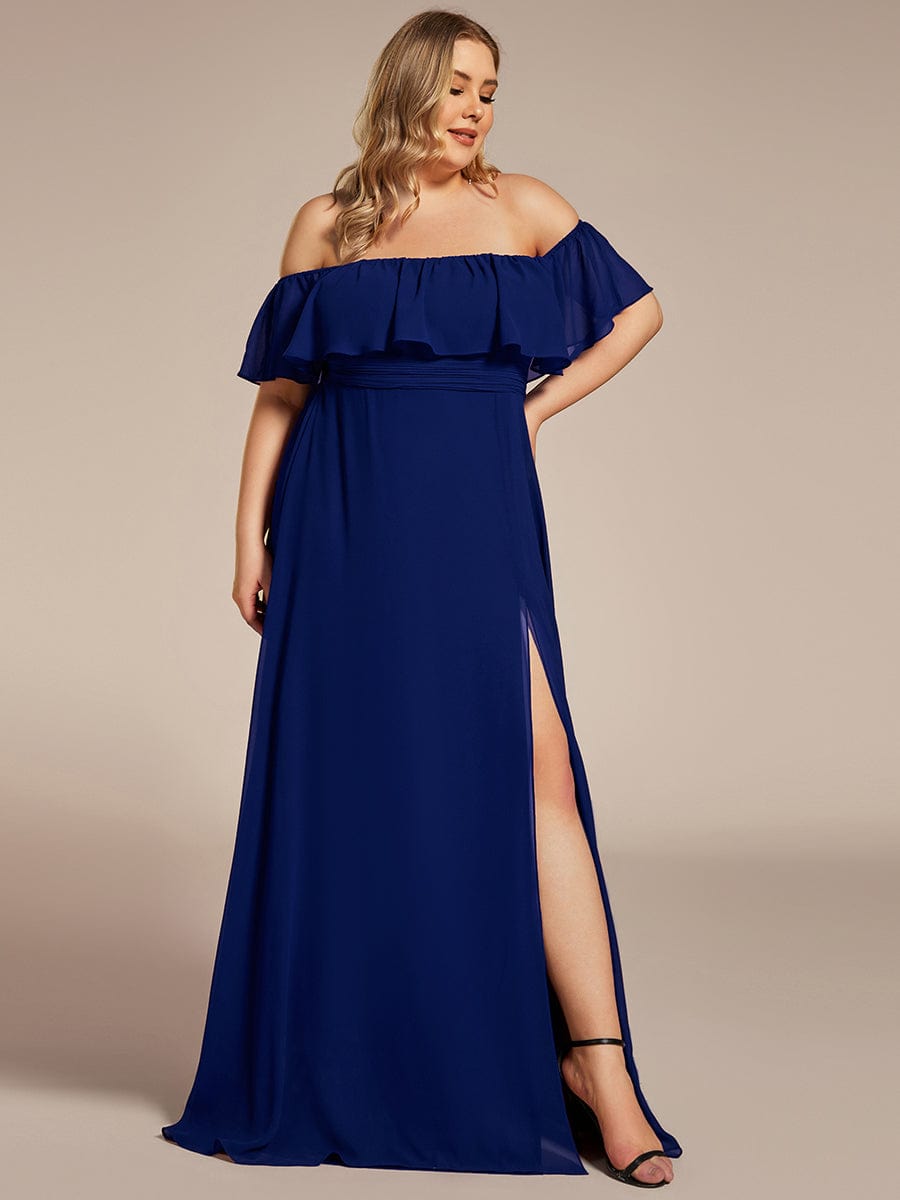 Custom Size Chiffon Ruffle Off Shoulder Thigh Split Bridesmaid Dresses #color_Royal Blue