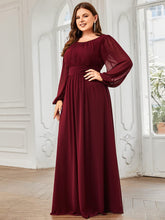 See-Througth Puff Sleeve Chiffon Plus Size Bridesmaid Dress #color_Burgundy