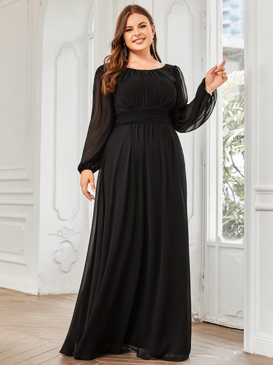 See-Througth Puff Sleeve Chiffon Plus Size Bridesmaid Dress #color_Black